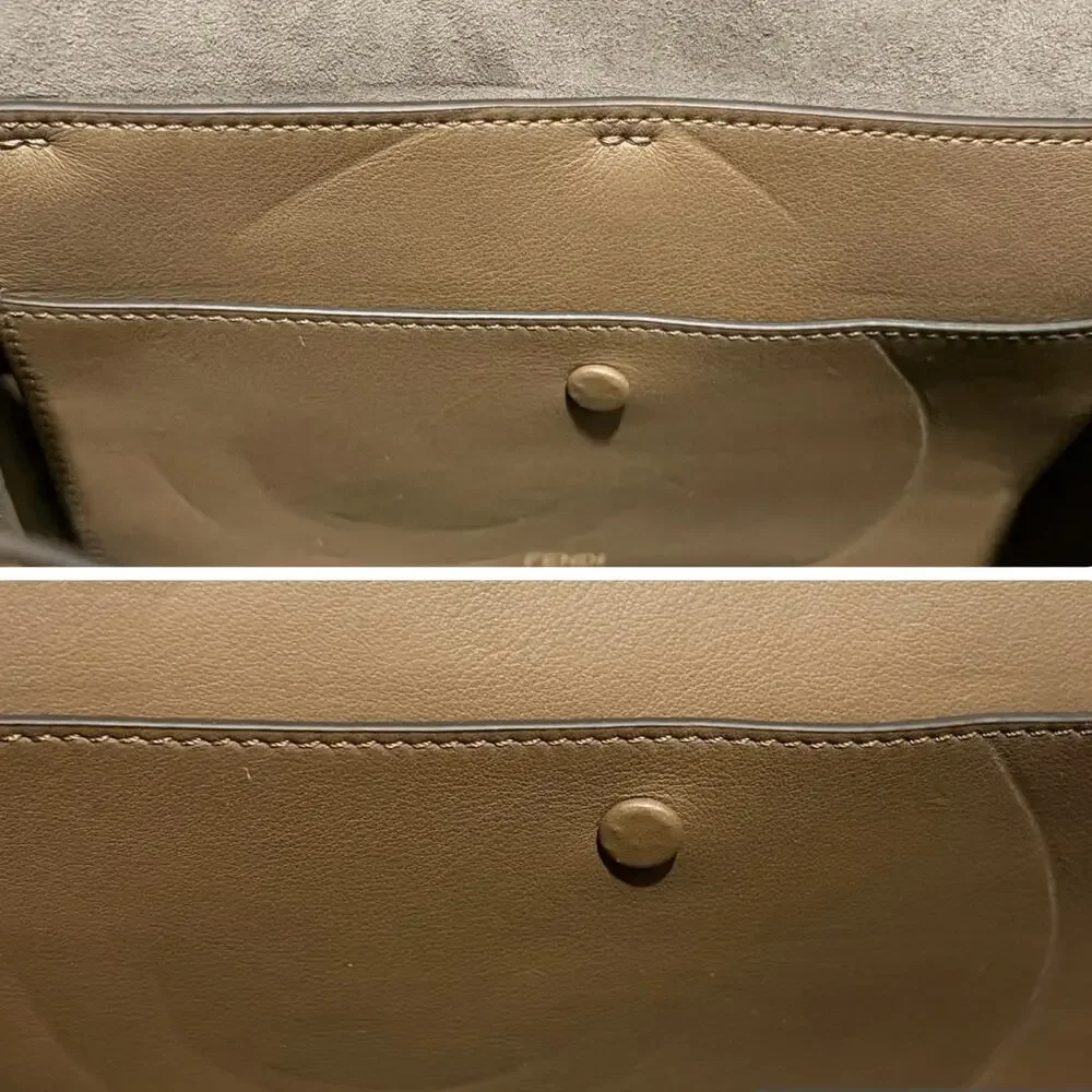 Fendi Kan I Medium FF Logo Print Flap Shoulder Bag Gold Chain Crossbody Khaki